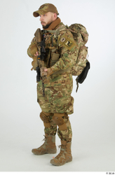 Whole Body Man Pose with machine rifle White Army Athletic Bearded Studio photo references